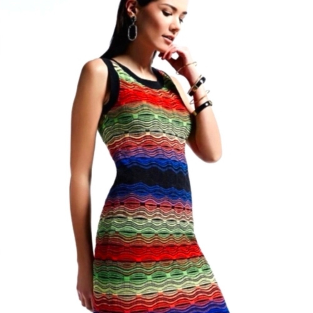 M by Missoni Rainbow Wave-Stripe Sleeveless Knit Midi Dress